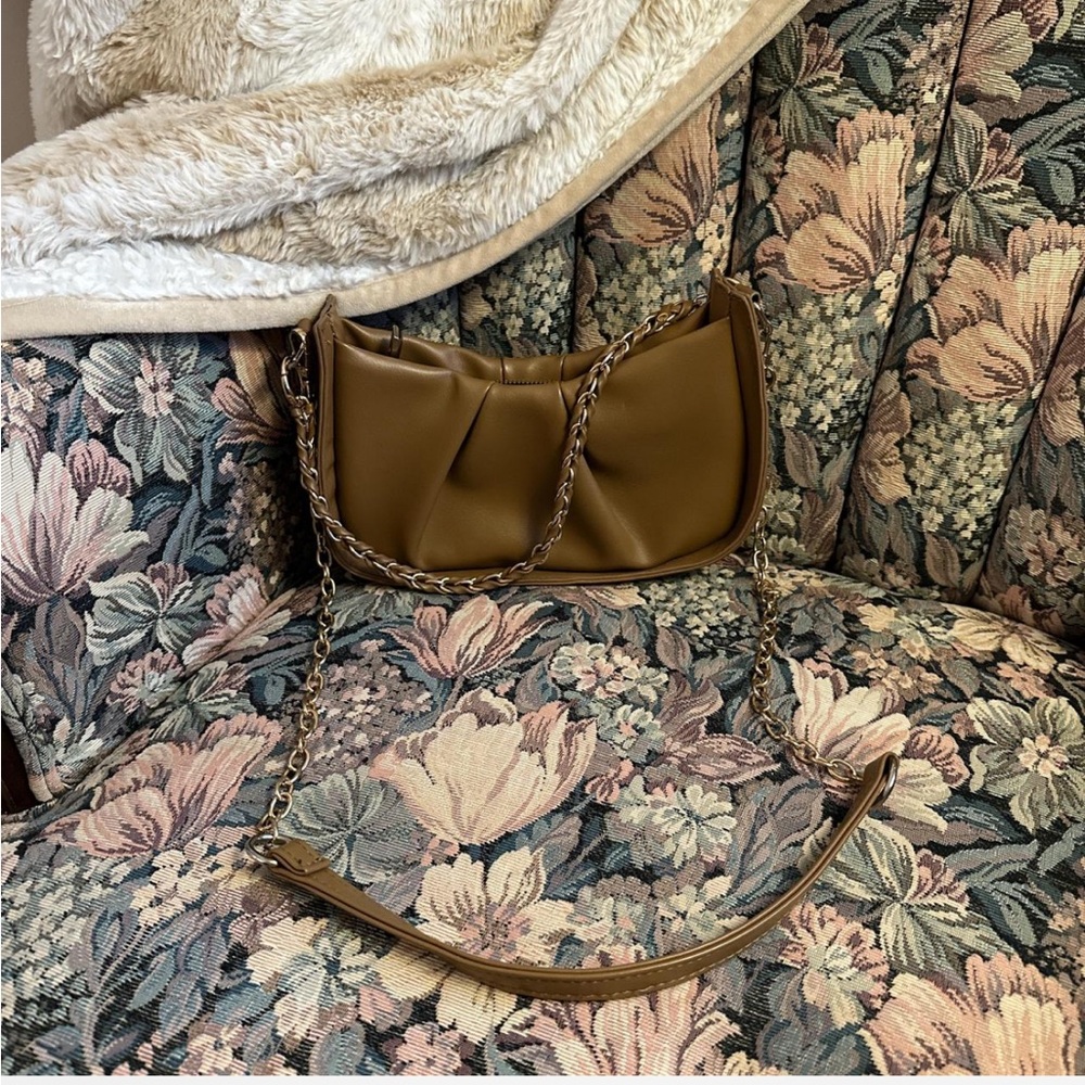 Vegan Leather Brown Chain Shoulder Bag